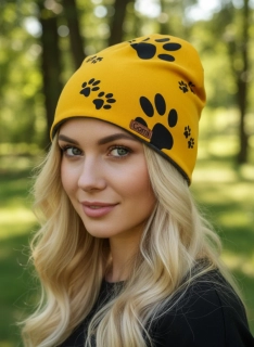 Dvouvrstvá čepice TLAPKY hořčicová