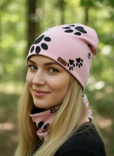 Čepice s nákrčníkem  TLAPKY růžová