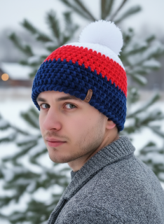 Háčkovaný žinylkový kulich ČESKÁ REPUBLIKA s klasickou bambulí
