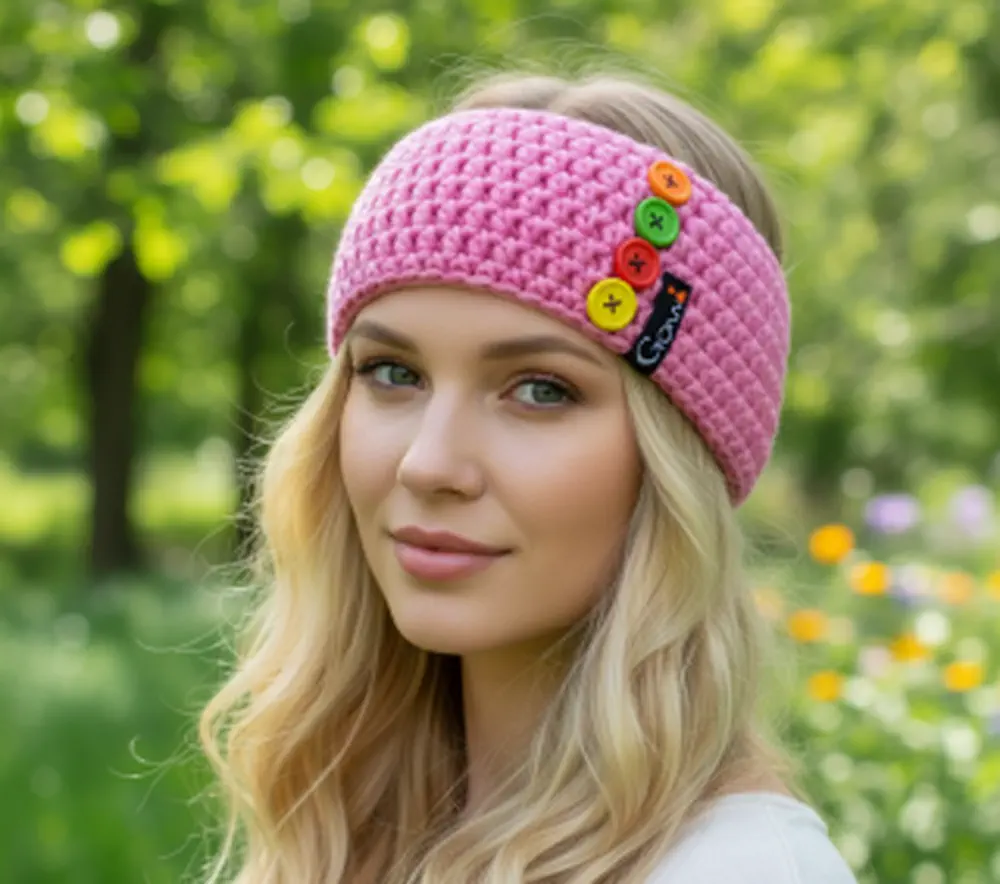 Háčkovaná čelenka s knoflíky