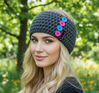 Háčkovaná čelenka  s knoflíky