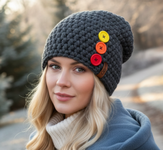 Háčkovaná čepice - houmeles  s knoflíky
