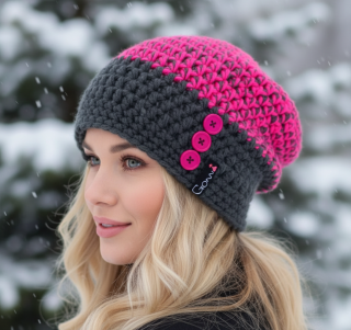 Háčkovaná čepice - houmeles  s knoflíky