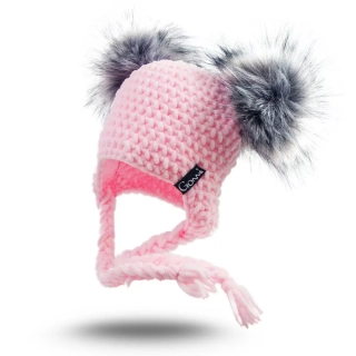 Háčkovaná ušanka  s dvěma bambulema. ZINA