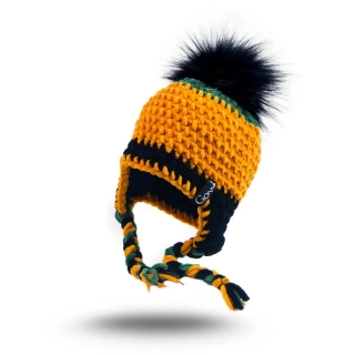 Háčkovaná ušanka LEON s bambulí