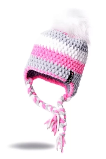 Háčkovaná ušanka  KARIN s bambulí