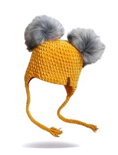 Háčkovaná ušanka s dvěma bambulema