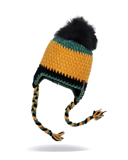 Háčkovaná ušanka LEAVES s bambulí